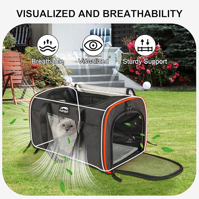 Cat Carrier with Wheels – Airline Approved Pet Travel Backpack, Soft-Sided Collapsible Rolling Carrier for Cats and Small Dogs, Expandable Top Loading Ventilated Design, Black