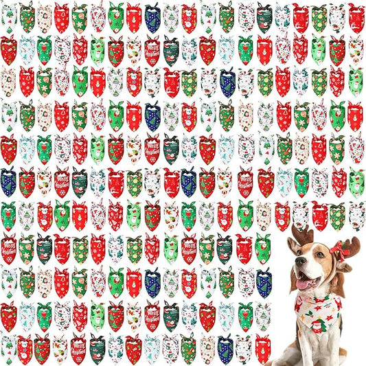 Abbylike 200 Pcs Christmas Dog Bandanas Bulk Xmas Red and Green Bandanas for Dogs Triangle Kerchief Bibs Scarf Set for Pet Christmas Costume Photo Props Accessories Pet Shops Groomer, 25 Styles