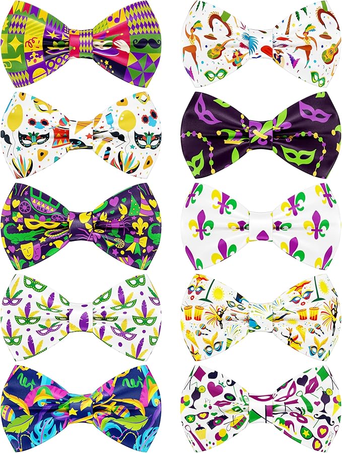 PET SHOW 10 Pack Mardi Gras Big Dog Bow Ties Sliding Collar Attachment Pet Bowties for Medium Large Dogs Holiday Party Bowknots Collar Charms Grooming Accessories