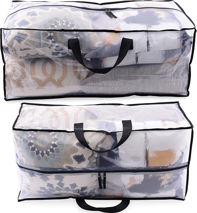 ZENPAC Clear Storage Bags with Handles, Zippered Plastic Containers for Clothes, Linens, Legos, Organizing, Packing, Under Bed, 27x12x13.75, 6 Pack