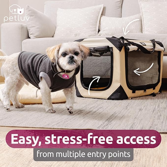 Cat & Dog Pet Carrier, Soft-Sided, Medium 20"x13"x13" Fits Most Cats or Small Dog, Comfortable for Travel & Vet Visits, Privacy Windows, Removable Plush Bed, Locking Zippers, Folds Flat