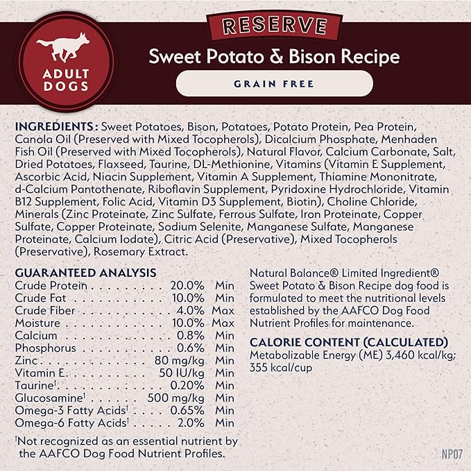 Natural Balance Limited Ingredient Adult Grain-Free Dry Dog Food, Reserve Sweet Potato & Bison Recipe, 4 Pound (Pack of 1)