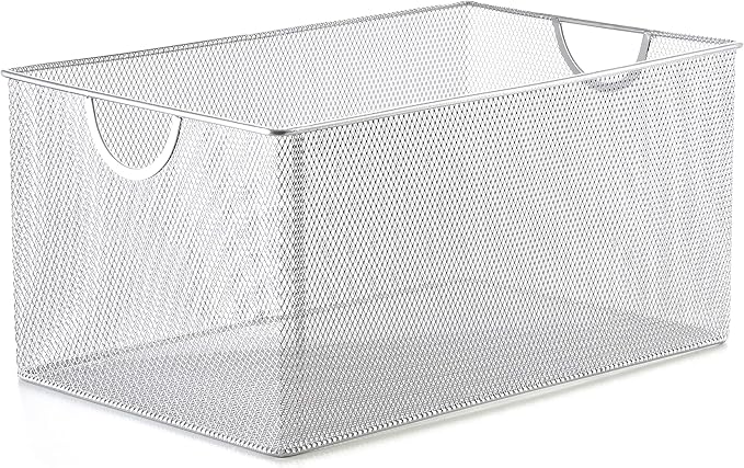 YBM Home Mesh Wire Storage Basket for Shelves, Pantry Organization, and Kitchen - Multipurpose Steel Wire Basket Holder Bin for Organizing Office Supplies, Household Toiletries and Laundry Supplies