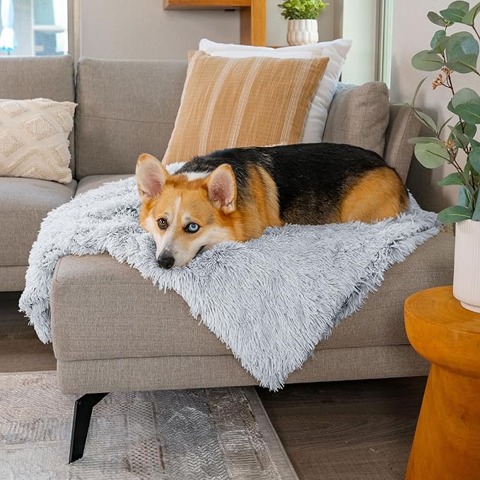 Best Friends by Sheri Calming Shag Dog Blanket – Ultra Soft Faux Fur Pet Throw, Anxiety-Relief, Lightweight Warm Bed Cover for Dogs and Cats, Machine Washable, Frost Gray, 30" x 40"