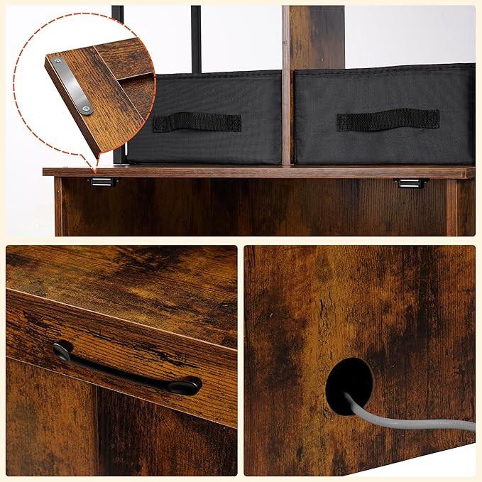 Dwanton Litter Box Enclosure with 2 Storage Shelves and 2 Drawers, 2-in-1 Hidden Cat Litter Box Enclosure Furniture with Shelf, Reversible Entrance, Washable Drawers, 50-Inch, Rustic Brown