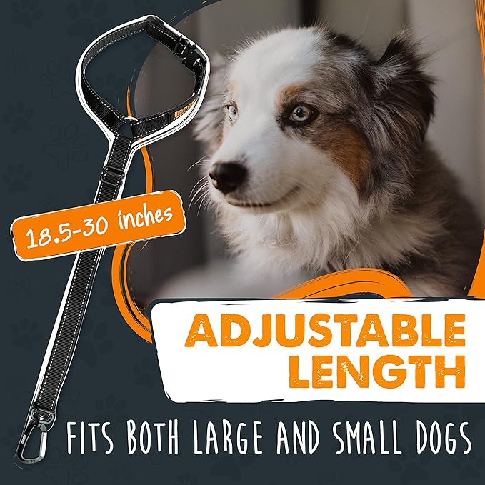 Mighty Paw Dog Seat Belt For Car Headrest - Distraction Free Driving, Heavy-Duty Aviation Grade Aluminum Carabiner, and Tactical Buckle.Adjustable Dog Seatbelt Harness for Small, Medium and Large Pets