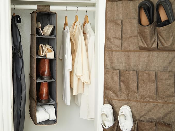 Covermates Keepsakes Hanging Shoe Organizer - Heavy Duty Material, Sturdy Interior Shelves - Closet Storage, Brown Heather