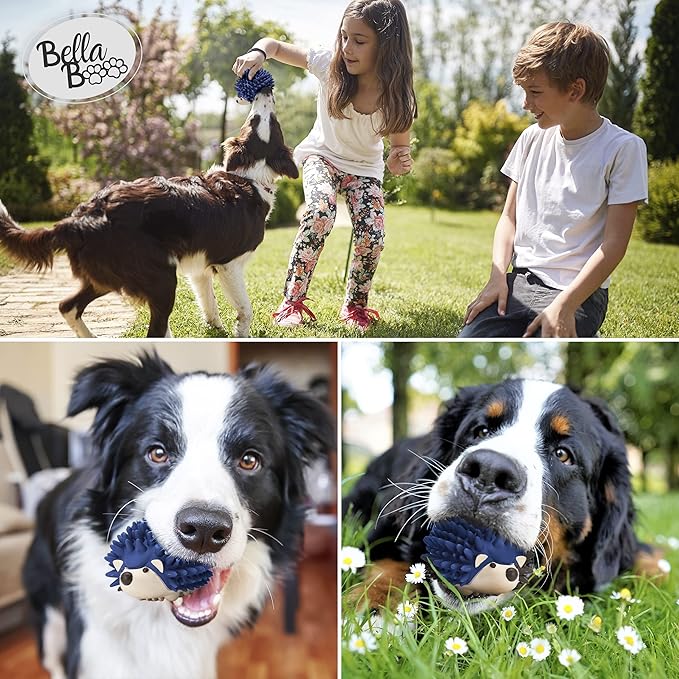 Bella Boo Pets Interactive Dog Toy for Strong Chewers - Freddy The Hedgehog All-in-One Treat Ball + Food Dispensing Slow Feeder Dog IQ Puzzle + Dental Chew Toy for Medium and Large Breed Dogs (Pink)