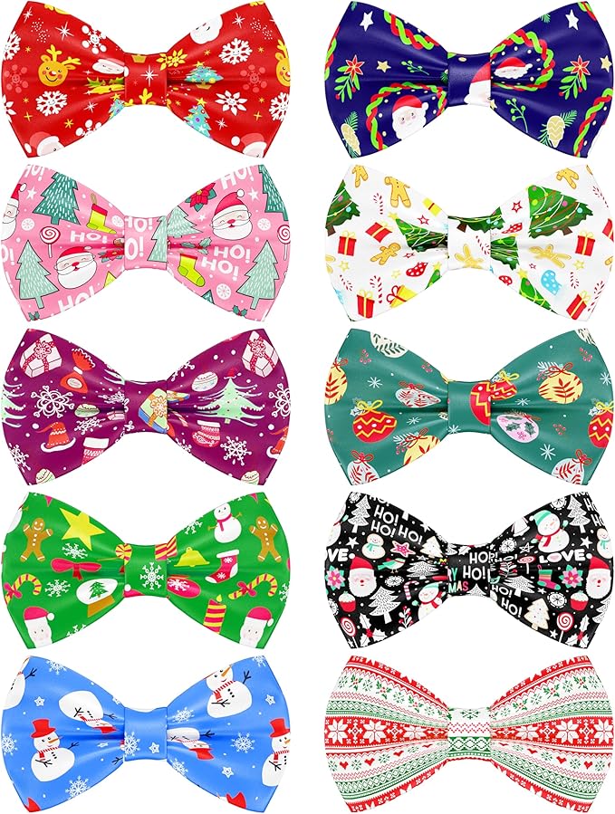 PET SHOW 10 Pack Christmas Small Dog Bow Ties Sliding Collar Attachments Puppy Cats Xmas Tree Bowties for Medium Dogs Santa Bowknots Holiday Party Pet Grooming Accessories(Small)