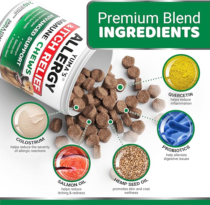 Dog Allergy Relief Chews - 240 Immune Treats - Dog Itching Skin Relief Treatment Pills - Anti-Itch - Itchy and Paw Licking - Omega 3 Fish Oil for Dogs Allergies - Dry Skin & Coat Supplement Vitamins