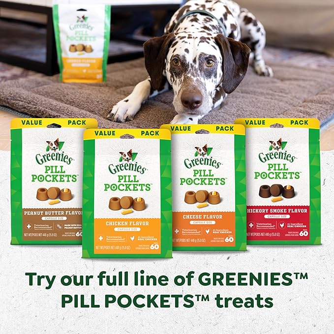 Greenies Pill Pockets for Dogs Small Size, Soft Dog Treats, with Real Peanut Butter, 3.2 oz. Pouch (30 Treats)