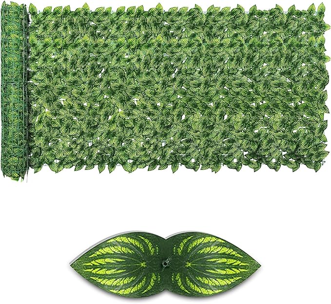 Artificial Ivy Privacy Fence Screen,39.4" X 118" UV-Anti Fake Leaves Plant Vine,Privacy Hedges Wall for Indoor Outdoor Garden Backyard Decor,Color Watermelon Leaves