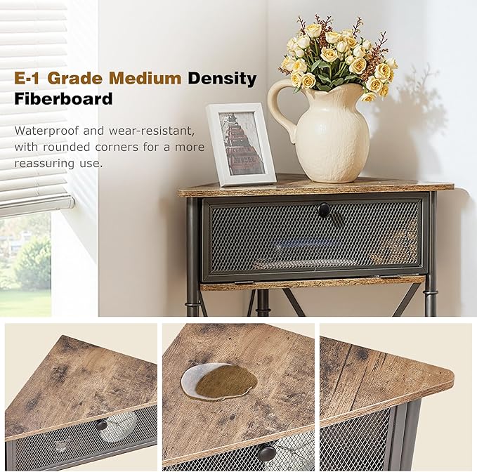 VECELO Corner Table/Cabinet with Flip Door and Storage Shelves, Free-Standing Organizer for Compact Space in Living Room/Study/Lobby/Bedroom,Industrial