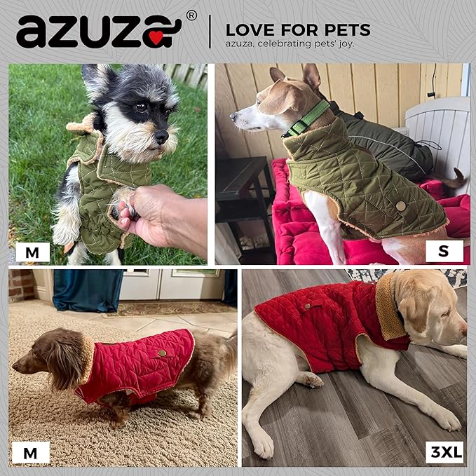 azuza Dog Jacket for Large Dogs Waterproof & Windproof Dog Coat for Small Dogs with Thick Fleece, High Collar with Leash Hole, Adjustable Velcro & Elastic Belly, Navy 3XL