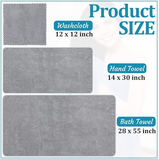 Moukeren 18 Pcs Microfiber Bath Towel Set 6 Bath Towels 6 Hand Towels 6 Washcloths Soft Coral Velvet Highly Absorbent Bathroom Towel for Fitness Sports Yoga Travel(Cute Colors)