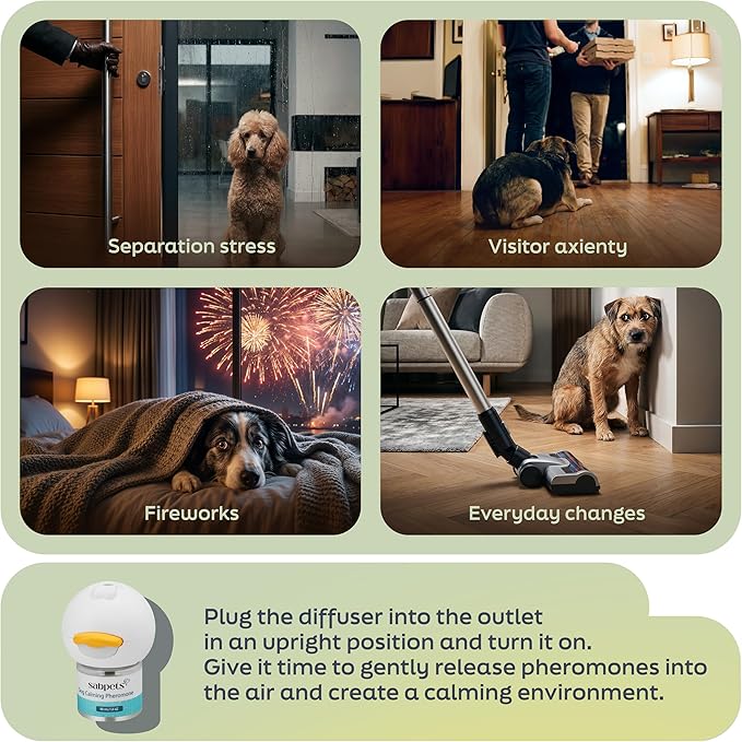 Dog Calming Diffuser Kit with Toy – Helps Reduce Barking, Pee Accidents & Separation Anxiety – Pheromone Plug-in for Dogs – 2 Diffusers + 2 Refills