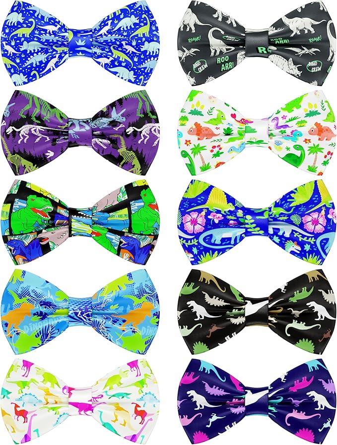 PET SHOW 10 Pack Dinosaur Small Dog Bow Ties Sliding Collar Attachments Puppy Cats Bowties for Medium Dogs Bowknots Holiday Party Pet Grooming Accessories(Small)