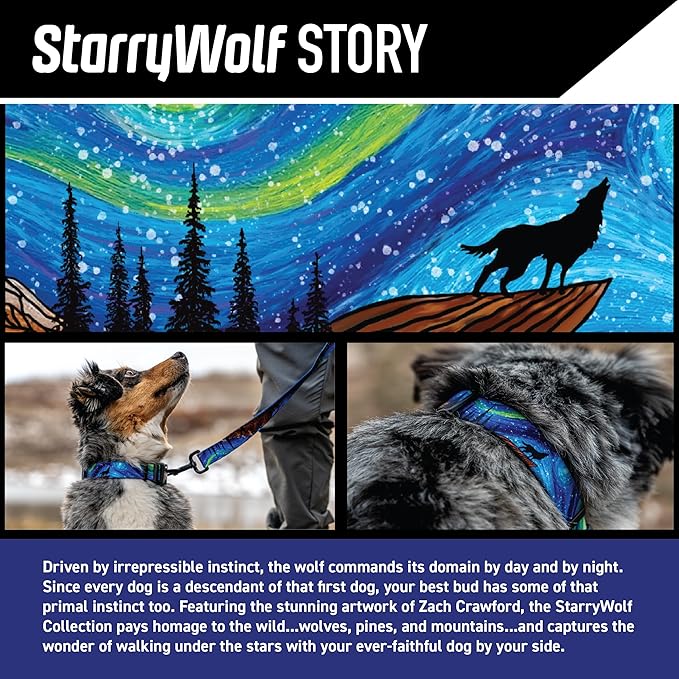 Wolfgang Heavy Duty Adjustable Dog Harness, Pull-Tested to Over 800 lbs for Walking & Training, StarryWolf Print, Small