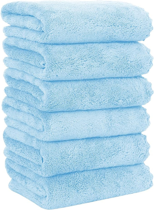 MOONQUEEN 6 Pack Premium Hand Towels - Quick Drying - Microfiber Coral Velvet Highly Absorbent Towels - Multipurpose Use as Hotel, Bathroom, Shower, Spa, Hand Towel 16 x 28 inches (Aquamarine)