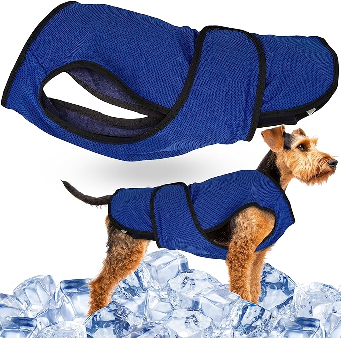 Dog Cooling Vest – Lightweight Jacket for Dogs with Zip Neck & Velcro – Easy On/Off Cooling Coat for Walks, Travel & Outdoors - M
