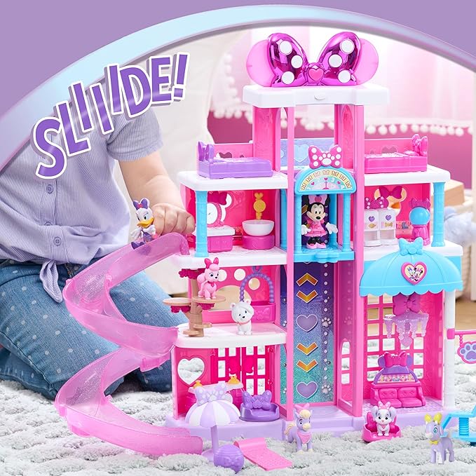 Disney Jr. Minnie Mouse Pet Hotel Playset, 20 Inch Playset, 25 Pieces Included, Ages 3 and Up, Kids Toys for Ages 3 Up by Just Play