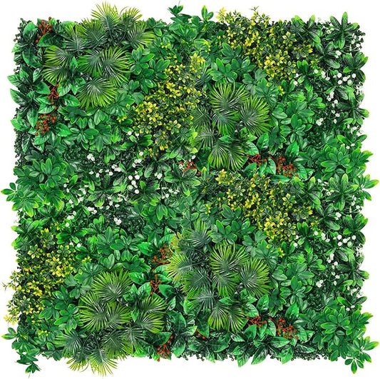 Artificial Grass Wall Panels, 20''x20'' 12pcs Boxwood Wall Panels with Tropical Leaves, Faux Greenery Privacy Fence Screen, Grass Backdrop for Outdoor Indoor Garden Birthday Wedding Decor