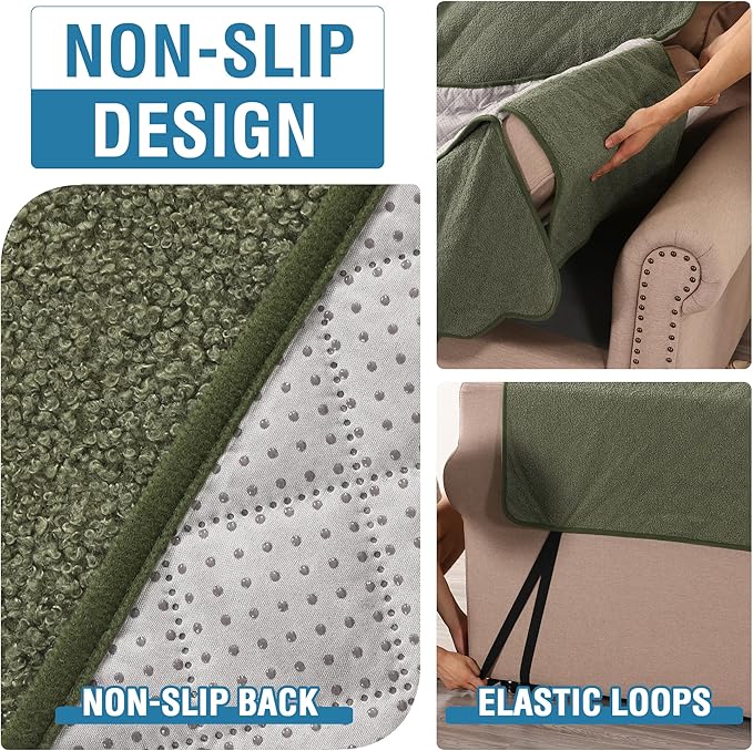 H.VERSAILTEX Waterproof Quilted Couch Covers Non Slip Sofa Covers Protector Slipcovers for Dogs, Single Sofa Armchair for Pet Furniture Protector Modern Fleece Fabric (Chair,Tea Tree)