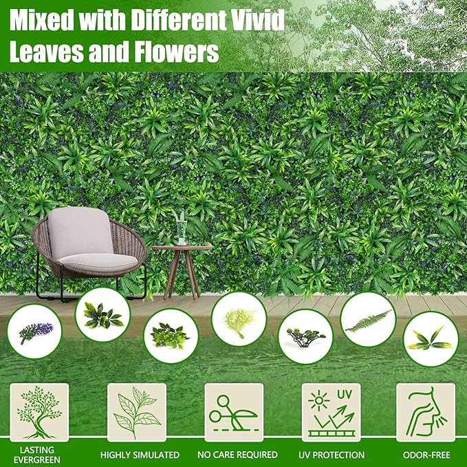 Artificial Grass Wall Panels, 20"x20" 8pcs Hedge Grass Backdrop, UV-Anti Fake Greenery Plant Boxwood Panels, Green Wall Decor for Outdoor Indoor Patio Garden Backyard