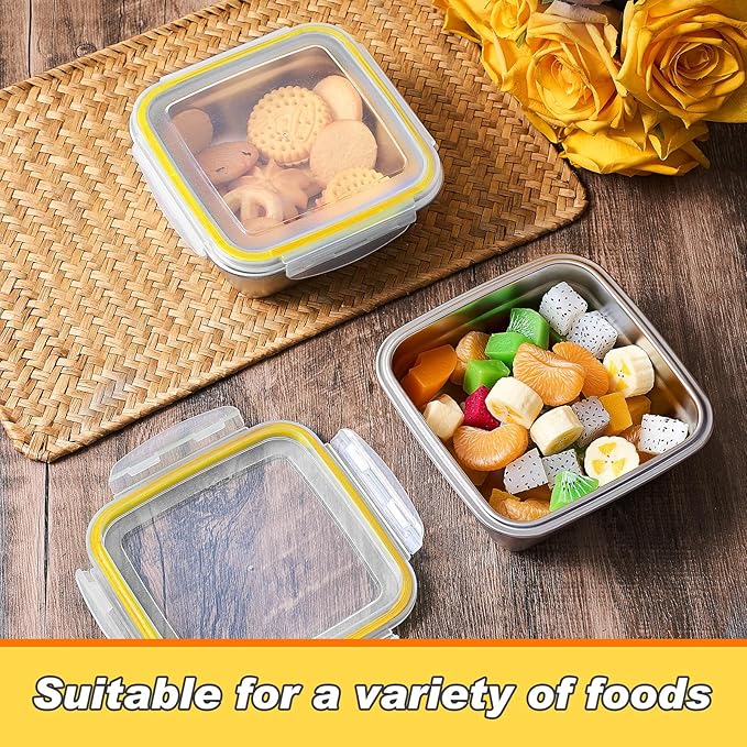 4 Pack Stainless Steel Sandwich Containers with Lids 25.4 oz Metal Food Container for Lunch Boxes with Airtight Silicone Seal for Sandwiches and Snacks(Yellow)