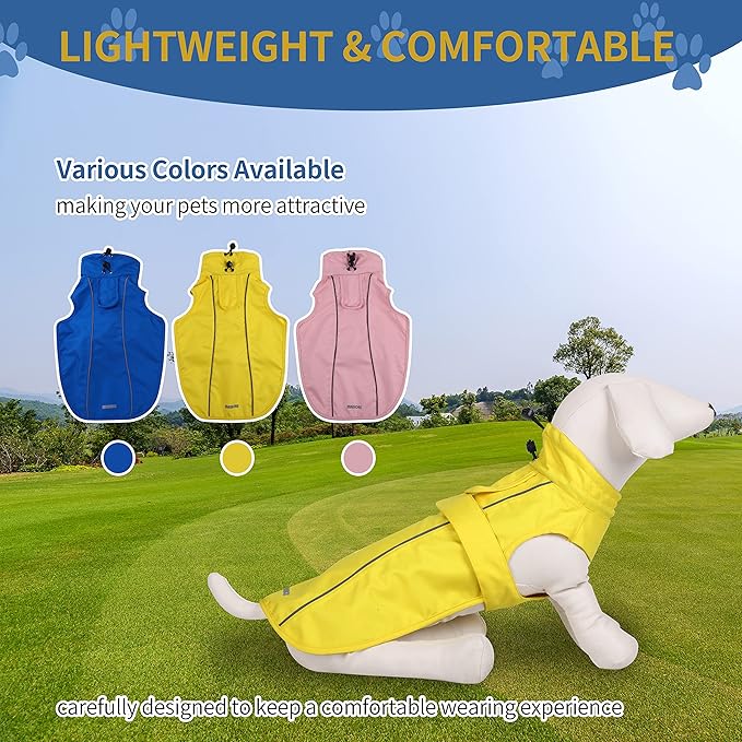 Waterproof Dog Raincoat with Reflective Strip, Adjustable Breathable Rain Coat Jacket with Leash Hole for Dogs (Pink, Small)