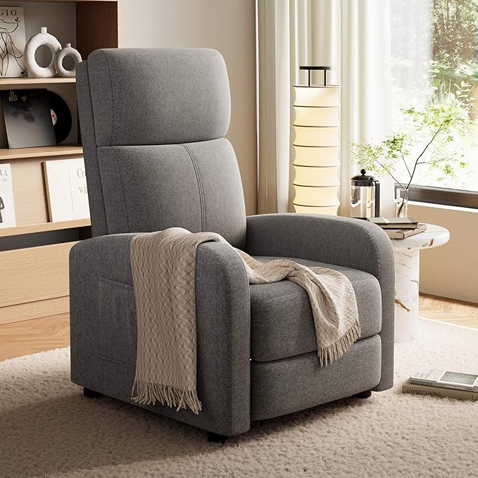 Garvee Recliner Chair for Adults, Lazy Reclining Chair Ergonomic Adjustable Single Sofa Enhanced with Side Pocket, Tall Back, Wide Arms & Padded Seat, Home Theater Seating for Living Room