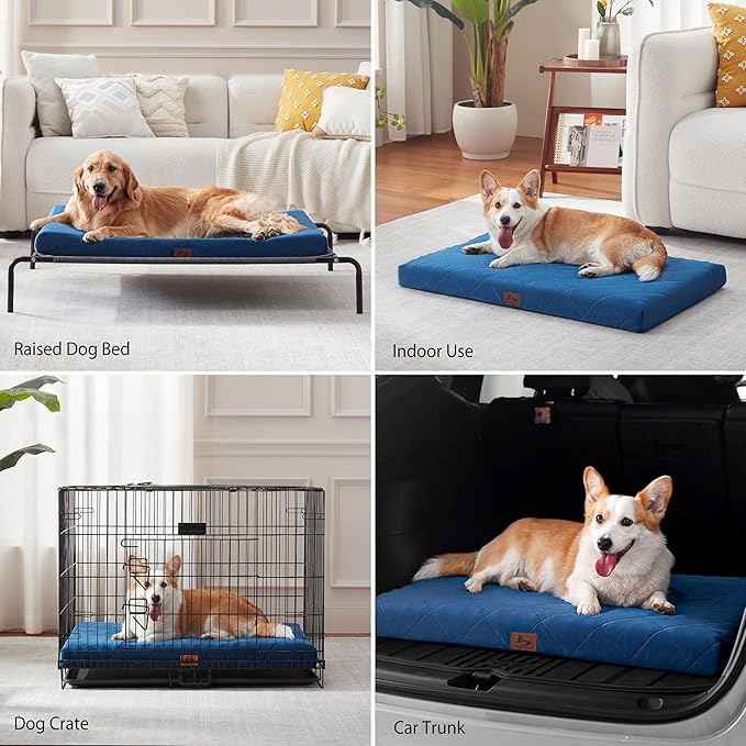 Orthopedic XL Dog Beds for Extra Large Dogs, Waterproof Dog Crate Bed with Removable Washable Cover, Egg Crate Foam Pet Bed Mat, 41"x28"