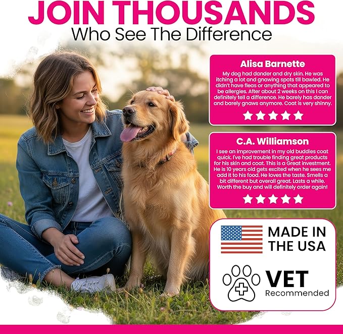 Omega 3 Powder for Dogs - 14 oz of Dog Powder Supplement for Skin and Coat - Made with Omega 3, 6, and 9 Fatty Acids, Biotin, and Vitamin C - Made in the USA