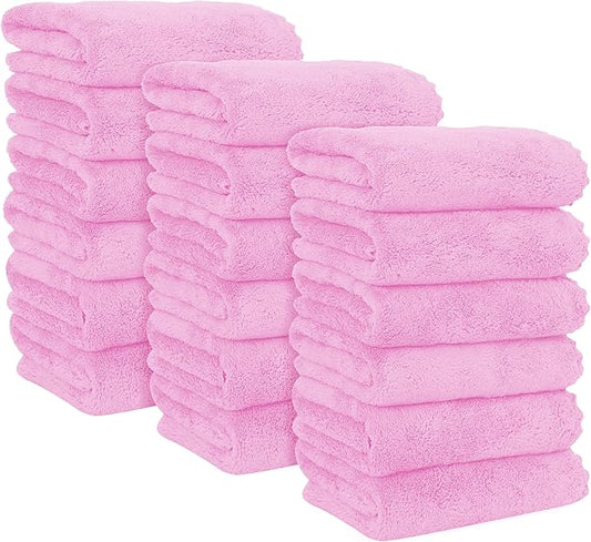 MOONQUEEN 18 Pack Premium Hand Towels - Quick Drying - Microfiber Coral Velvet Highly Absorbent Towels - Multipurpose Use as Hotel, Bathroom, Shower, Spa, Hand Towel 16 x 28 inches (Frozen Berry)