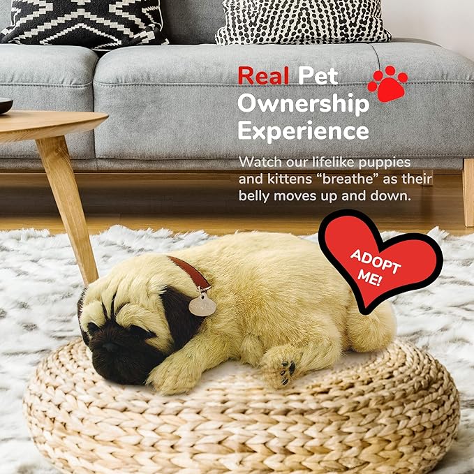 Original Petzzz Huggable Pug Puppy, Realistic, Lifelike Stuffed Interactive Pet Toy, Companion Pet Dog with 100% Handcrafted Synthetic Fur