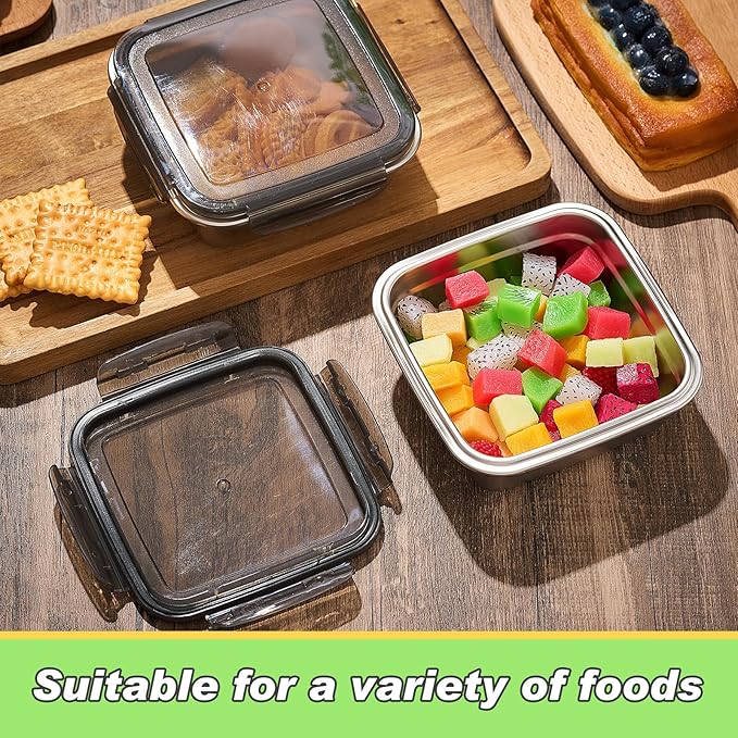 4 Pack Stainless Steel Sandwich Containers with Lids 25.4 oz Metal Food Container for Lunch Boxes with Airtight Silicone Seal for Sandwiches and Snacks (Black, Green)