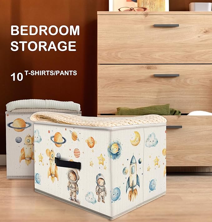 Nogrit Outer Space Storage Bins Box, Toybox for Boys, Space Astronaut Rocket Planets Foldable Baskets Organizer Container with Handles for Kids Boys Bedroom Bathroom Clothes Toys Books