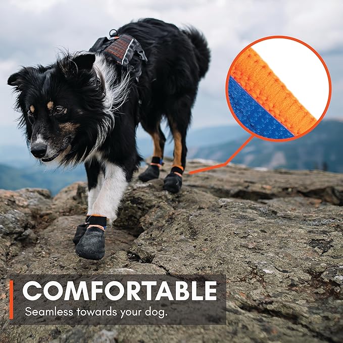 Non-stop dogwear Protector Booties, 4-Pack of Dog Booties for Hot Pavement and Rough Surfaces with Anti-Slip, Waterproof and Comfortable for Large Dogs