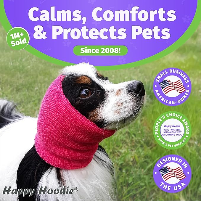 Happy Hoodie The Original Dog & Cat Calming Band - American Brand - Anxiety Relief/Noise Protection-Grooming-Thunder-Fireworks 2 Pack Purple (1 Small, 1 Large) - Since 2008