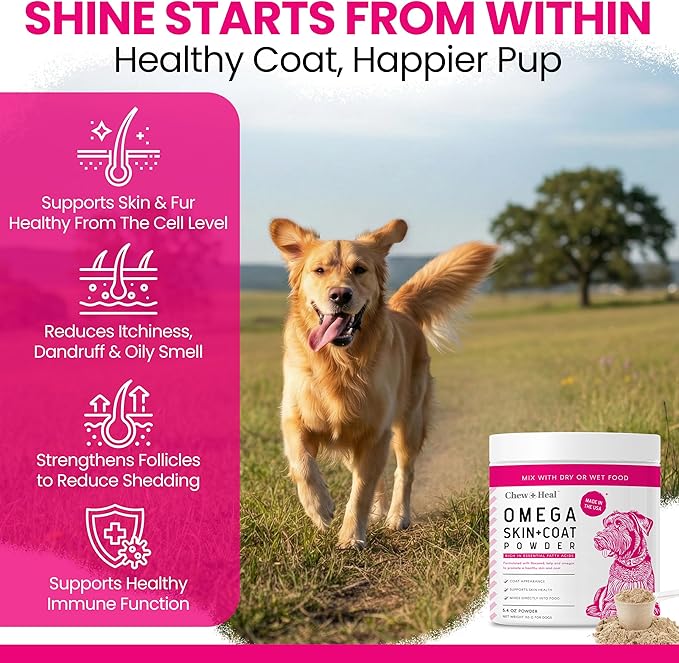 Omega 3 Powder for Dogs - 14 oz of Dog Powder Supplement for Skin and Coat - Made with Omega 3, 6, and 9 Fatty Acids, Biotin, and Vitamin C - Made in the USA
