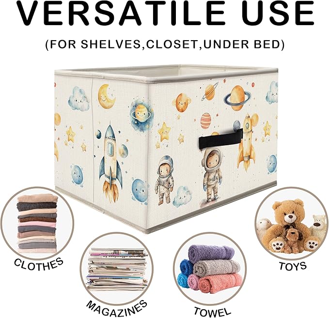 Nogrit Outer Space Storage Bins Box, Toybox for Boys, Space Astronaut Rocket Planets Foldable Baskets Organizer Container with Handles for Kids Boys Bedroom Bathroom Clothes Toys Books