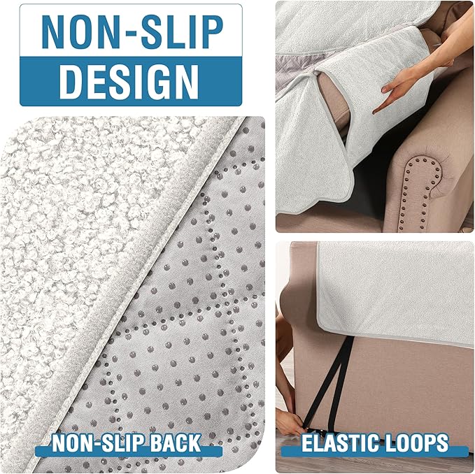 H.VERSAILTEX Waterproof Quilted Couch Covers Non Slip Sofa Covers Protector Slipcovers for Dogs Couch Covers for 3 Cushion Couch Pet Furniture Protector Modern Fleece Fabric (Sofa,Natural White)