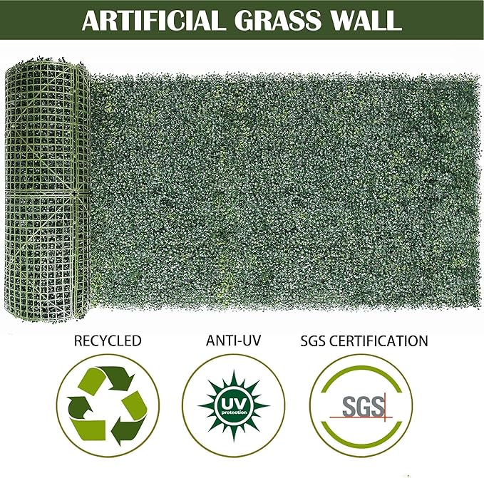 12PCS 20"x 20" Artificial Boxwood Wall Panels, UV-Anti Grass Wall Hedge Plant Panels for Indoor Outdoor Green Wall Decor Ivy Fence Covering Privacy