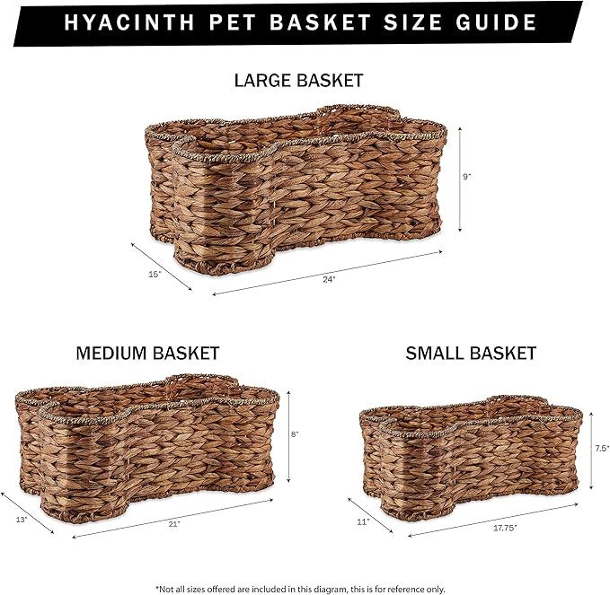 Bone Dry Pet Storage Collection, Bone Shape Hyacinth Toy Basket, Natural, Medium - 21x13x8"