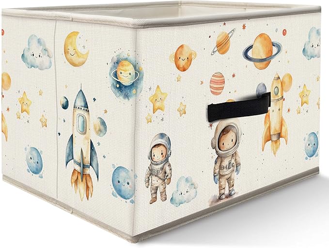 Nogrit Outer Space Storage Bins Box, Toybox for Boys, Space Astronaut Rocket Planets Foldable Baskets Organizer Container with Handles for Kids Boys Bedroom Bathroom Clothes Toys Books