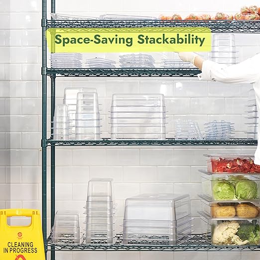 CURTA 4-Pack Full Size 4" Deep NSF Polycarbonate Food Pans with Handled Lids & Drain Trays | Dishwasher & Freezer Safe Clear Container for Prep Tables, Buffet, Salad Bar, Commercial & Home Kitchen
