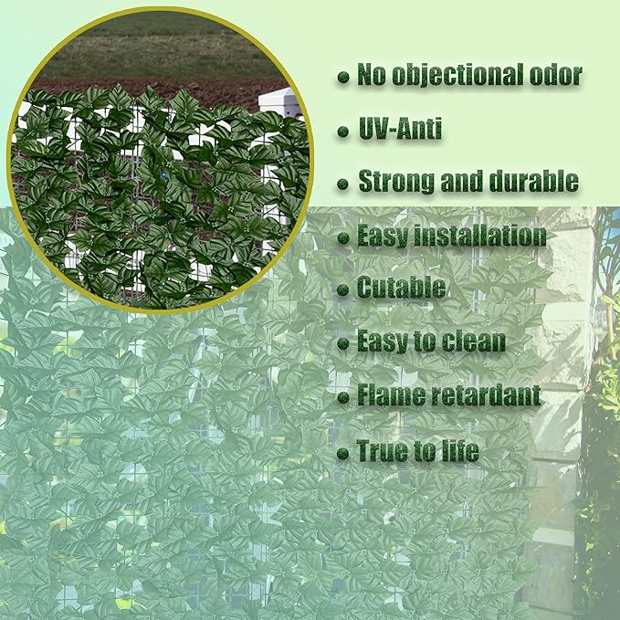 Artificial Ivy Privacy Fence Screen: 140"x 40"(39.2 SQFT) UV-Anti Faux Hedge Fence and Fake Ivy Vine Leaf Wall Panels for Indoor&Outdoor Green Backdrop, Garden Greenery Decor