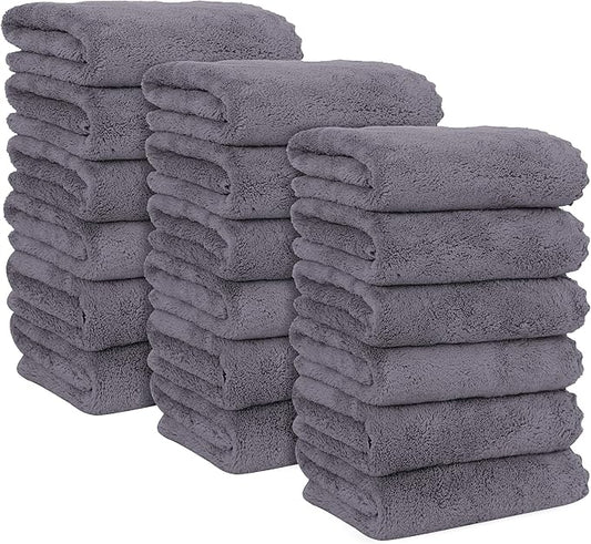 MOONQUEEN 18 Pack Premium Hand Towels - Quick Drying - Microfiber Coral Velvet Highly Absorbent Towels - Multipurpose Use as Hotel, Bathroom, Shower, Spa, Hand Towel 16 x 28 inches (Gray)