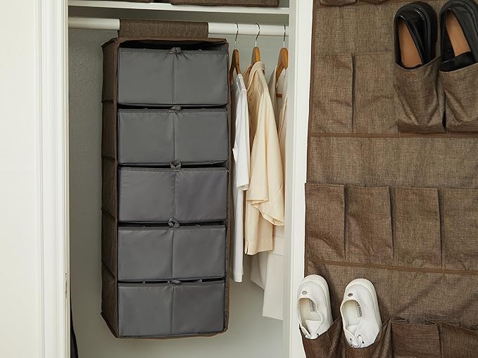 Covermates Keepsakes Hanging Closet Organizer Set - Heavy Duty Material, Sturdy Interior Shelves, Includes Trays with Dividers - Closet Storage, Brown Heather