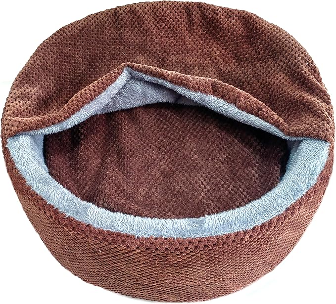 Winsterch Large Cat Cave Bed - Soft, Enclosed & Washable for Indoor/Outdoor Cats & Kittens, Anti-Slip Bottom, Calming, Covered (Coffee, 17.8 x 17.8 x 7.84 in)